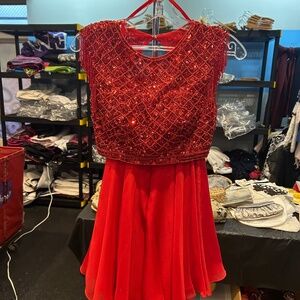 Splash Brand E213 Red Sequined Two Piece Dress